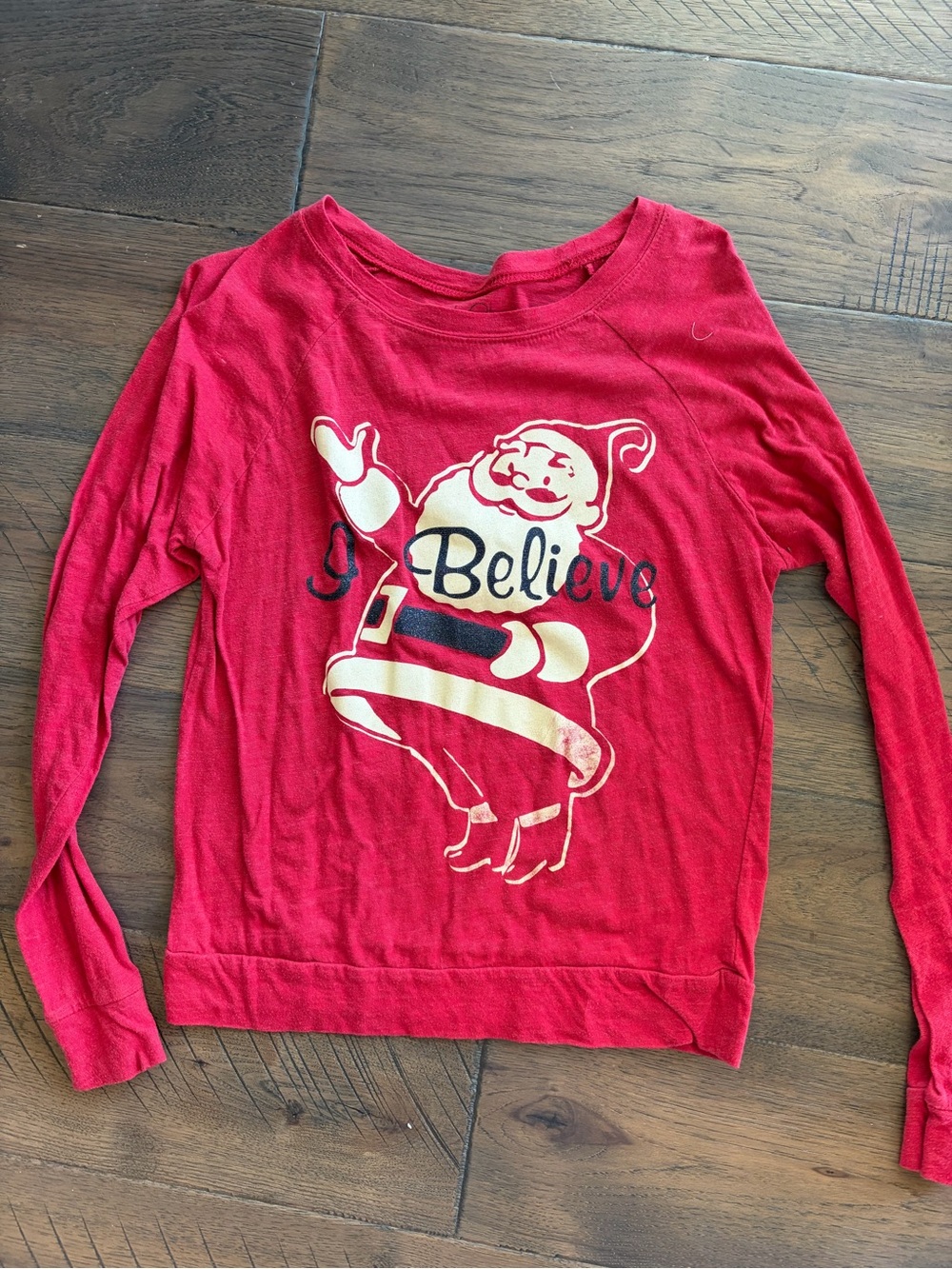 LOL Vintage Santa Believe Christmas Red Graphic Sweatshirt Size Small